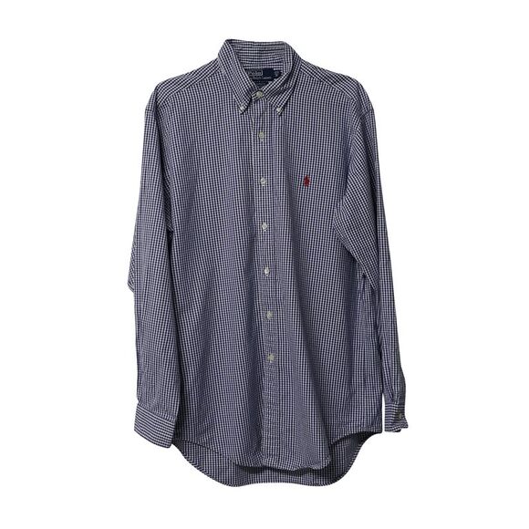 Pre Loved Ralph Lauren Vintage Gingham Check Long Sleeve Shirt Men blue Shirts - Picture 1 of 8